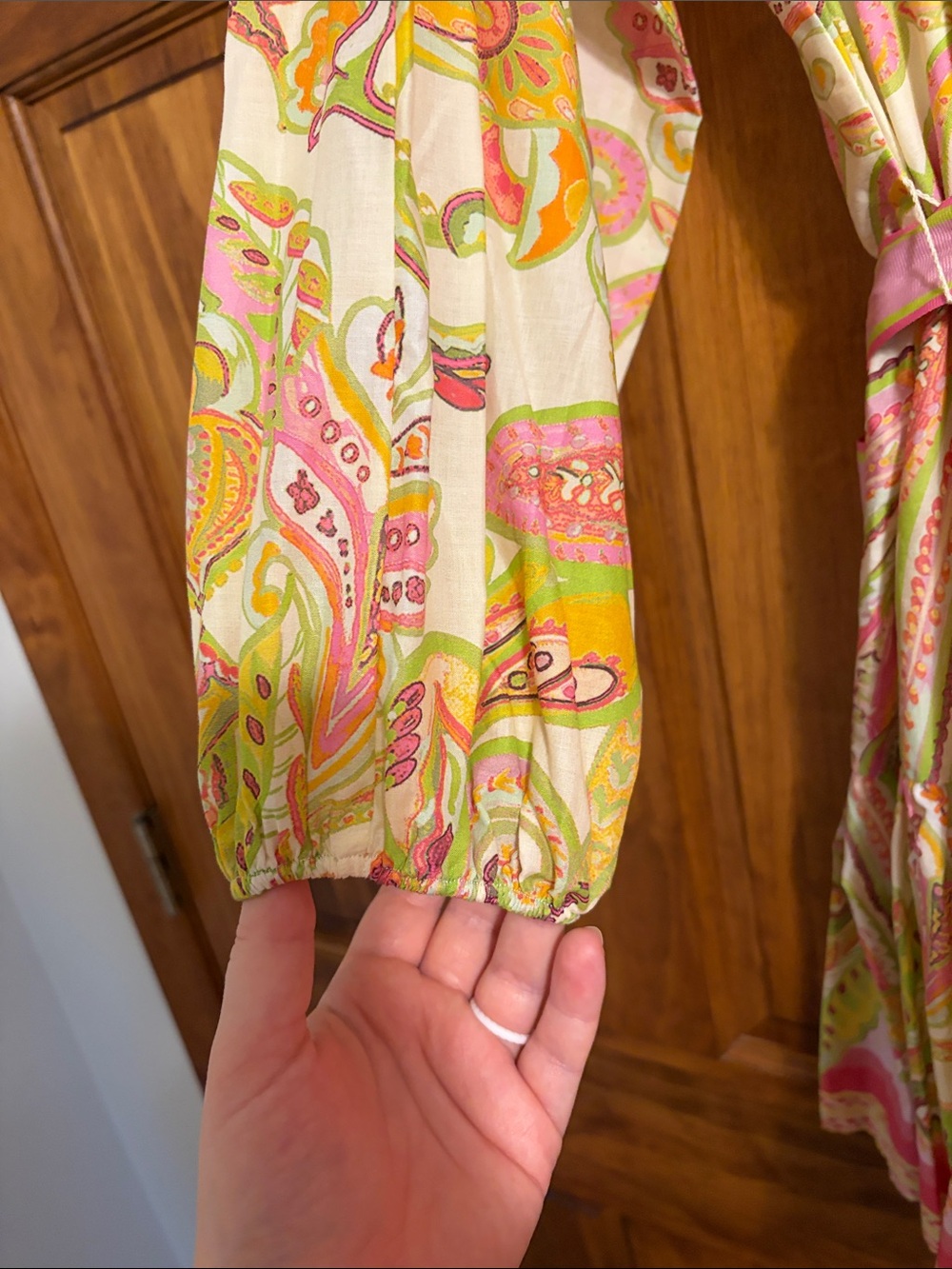 ANTONIO MELANI Pink, Green & Yellow Paisley Button-Front Dress - Picture 4 of 5